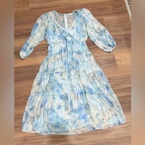 Calvin Klein Light Blue Floral Long Sleeve Dress